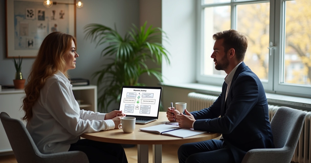 Mentor em reunião comercial com cliente analisando objeções