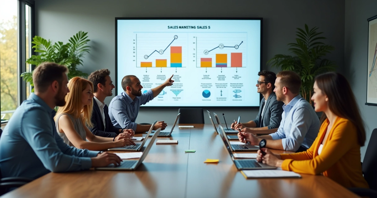 Reunião entre times de vendas e marketing 