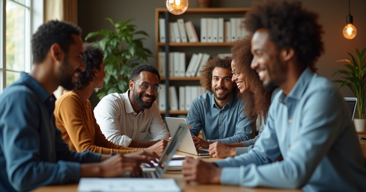 Equipe reunida em chamada de vídeo online 