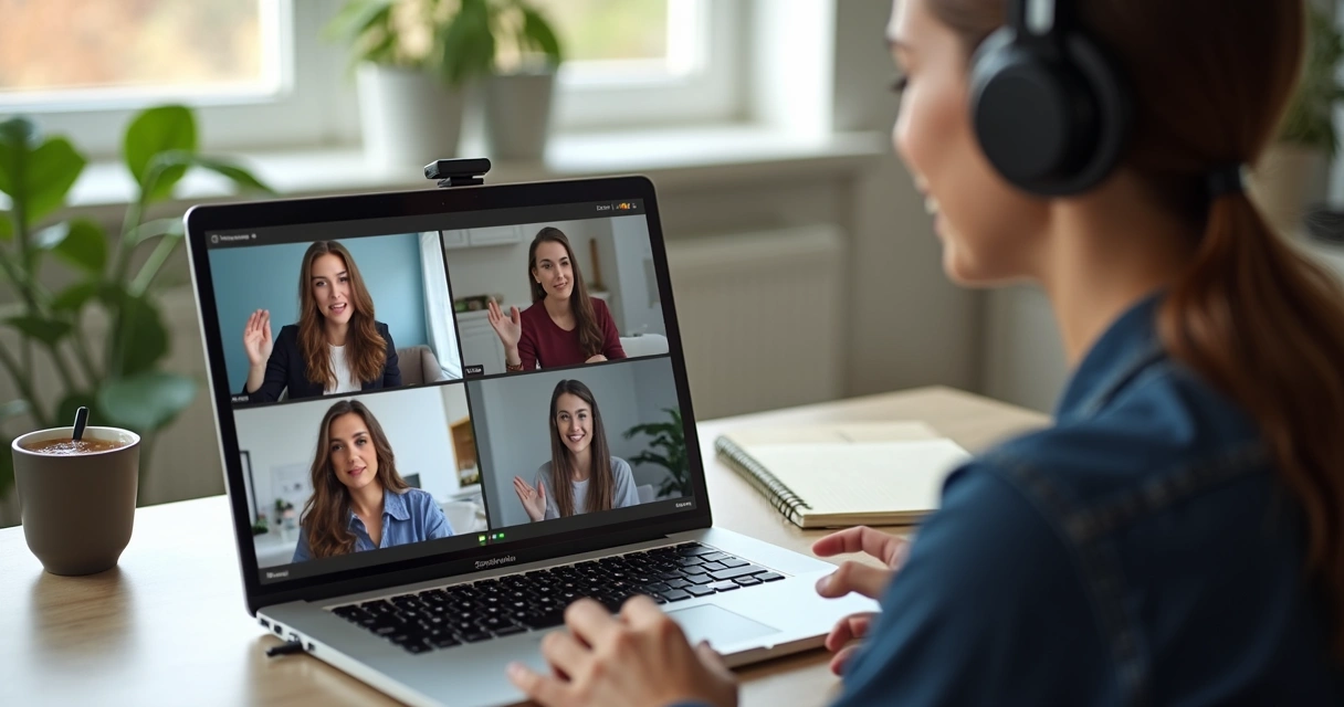Equipe em videochamada com sinais de escuta ativa