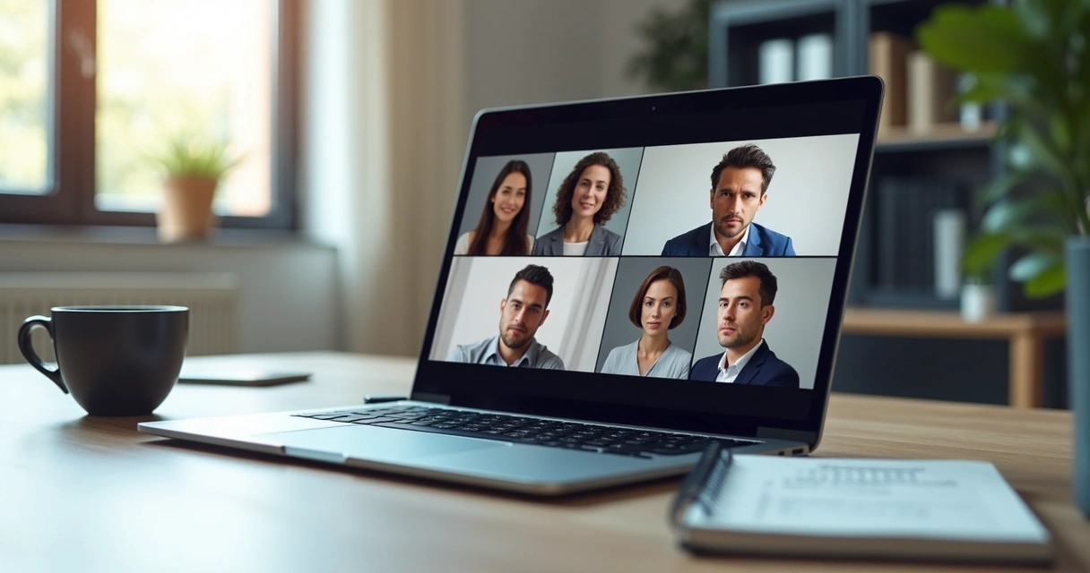 Participantes em reunião virtual observando expressões faciais na tela 