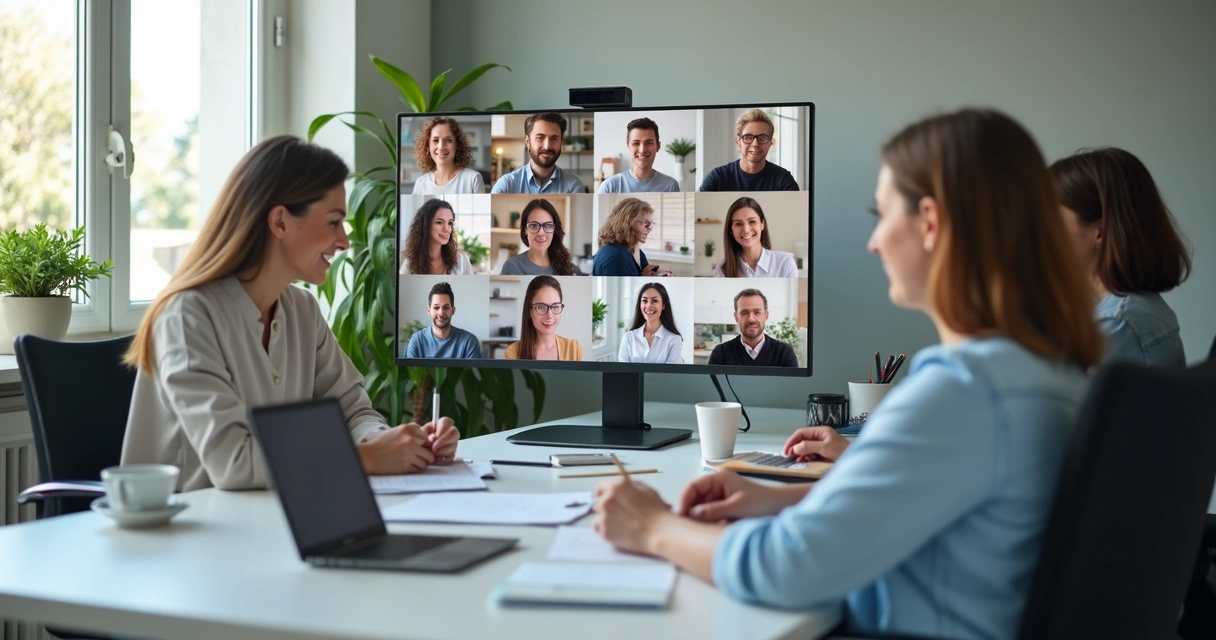 Equipe em reunião virtual com comunicação clara e clima respeitoso 