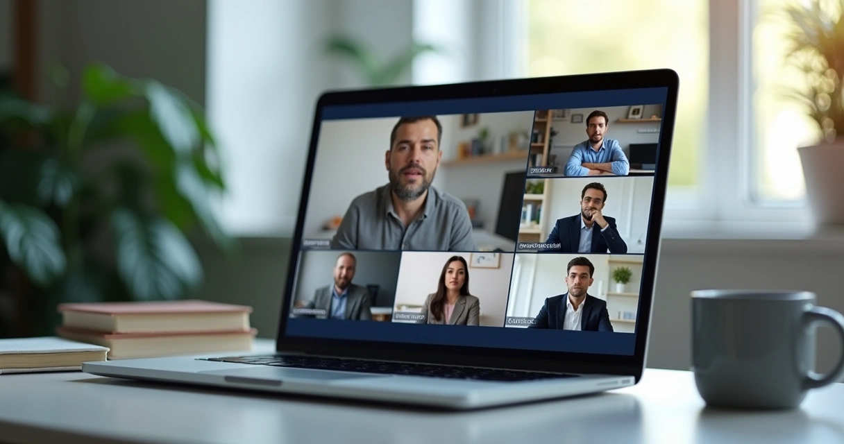 Tela de reunião virtual com equipe em conversa tensa