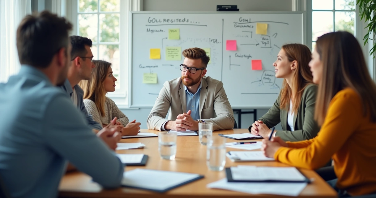 Personas reunidas tomando acuerdos en una mesa