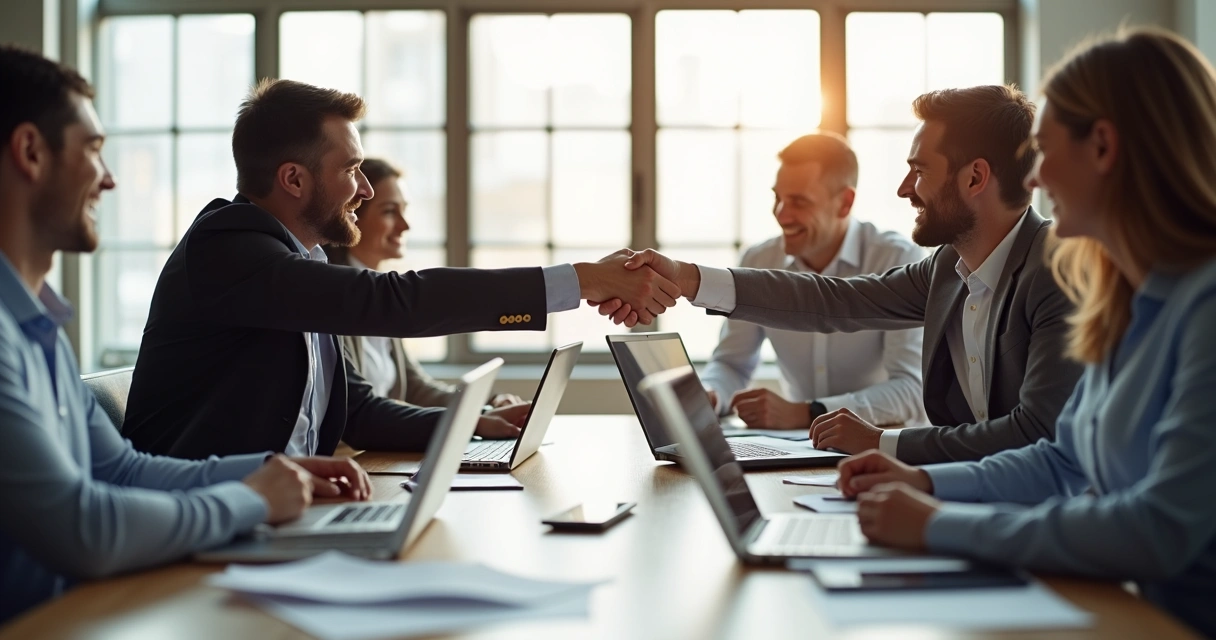 Apretón de manos en reunión de trabajo exitosa
