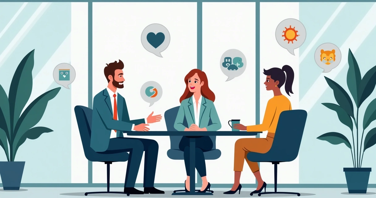 Reunión de recursos humanos con empleados discutiendo bienestar laboral 