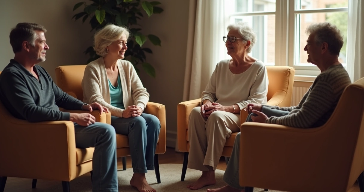 Grupo pequeño sentado en círculo mostrando apertura y calma corporal 