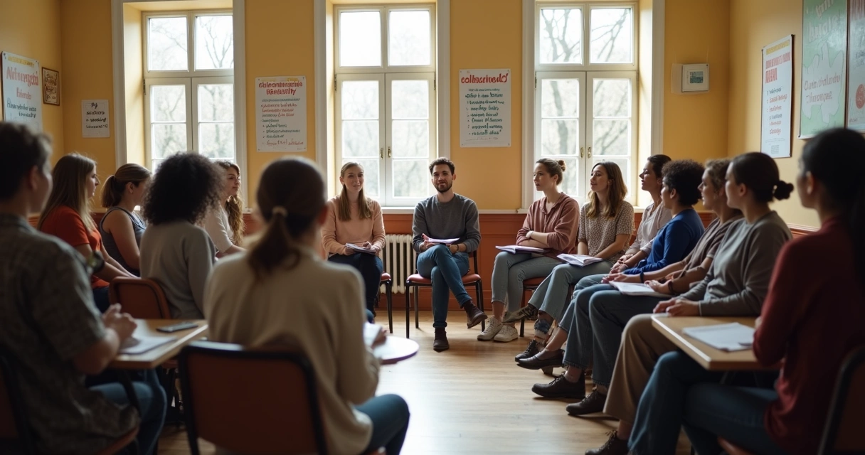 Personas dialogando en una reunión comunitaria 