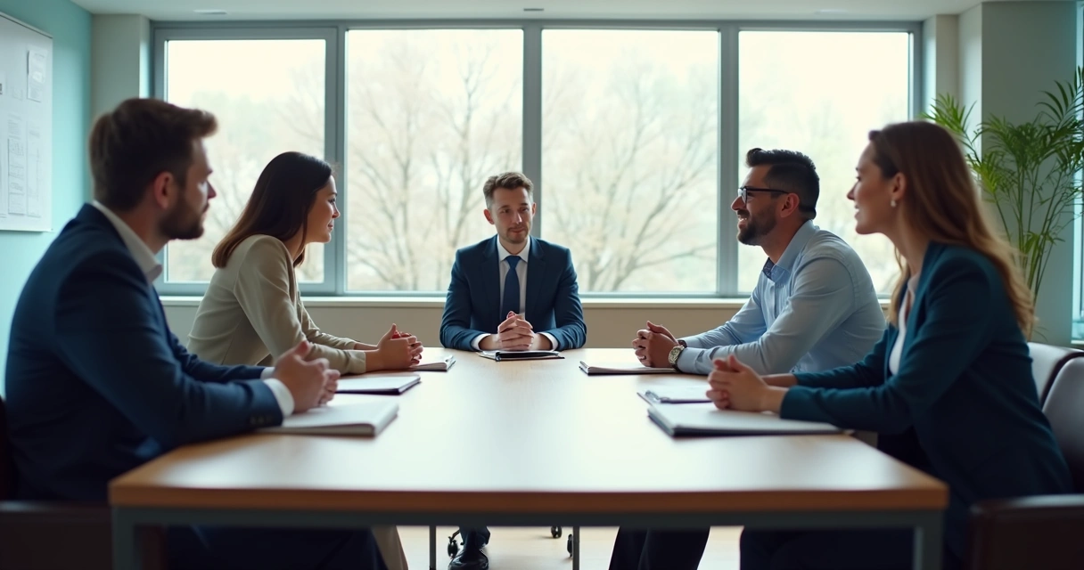 Equipo reunido observando una decisión compartida