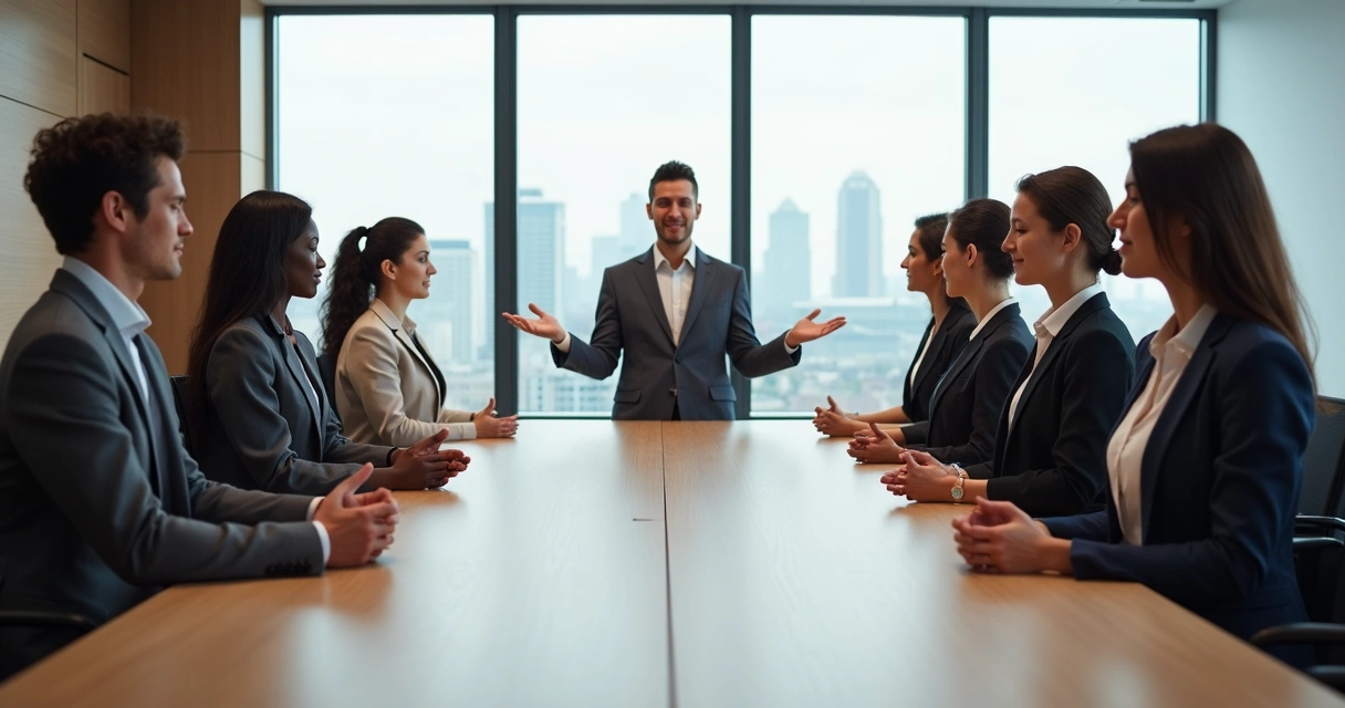 Reunión laboral grupal practicando meditación guiada 