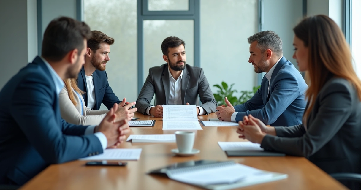 Personas reunidas influyendo en una decisión grupal 