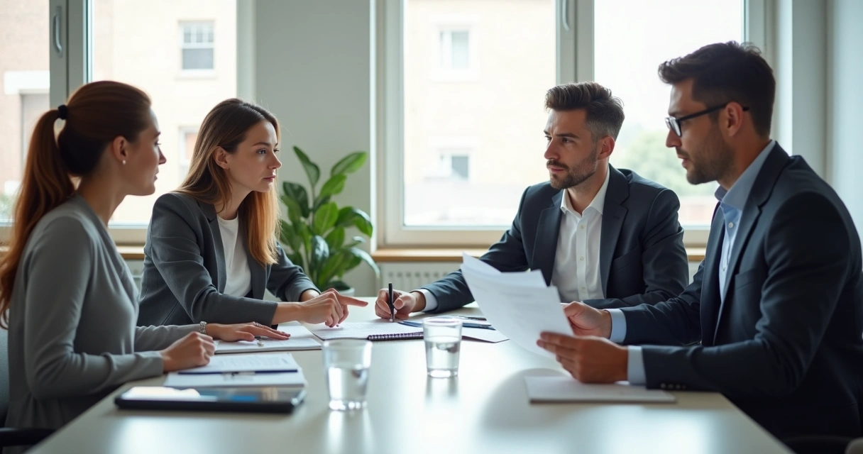 Equipo revisando una decisión ética en reunión
