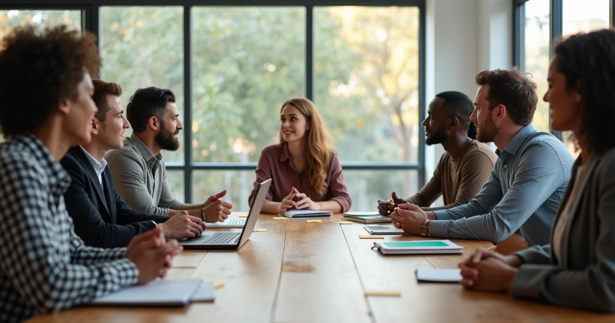 Equipo diverso reunido en una mesa de trabajo