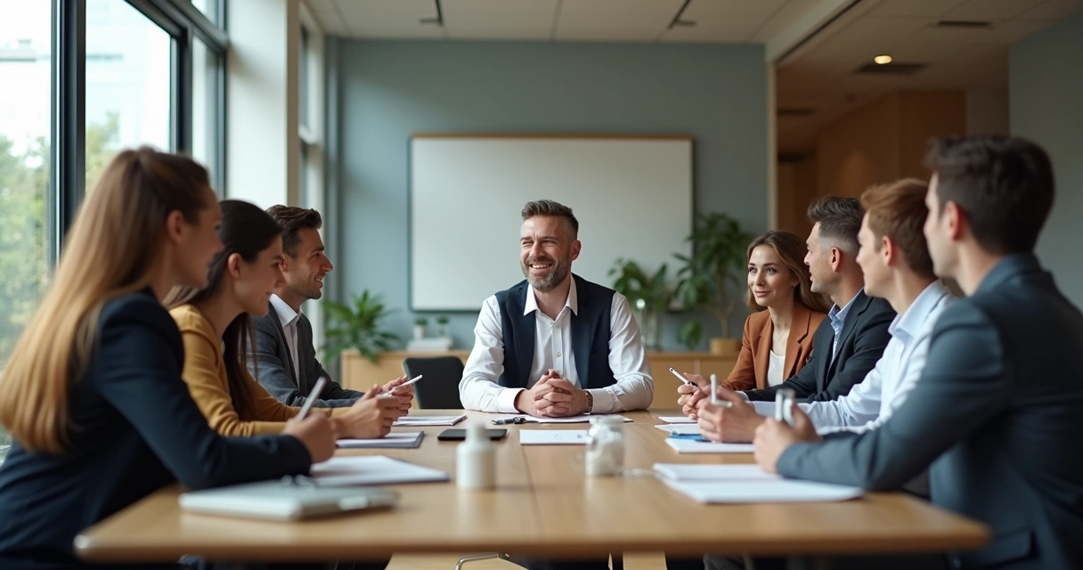 Equipo en reunión escuchando con atención y respeto 