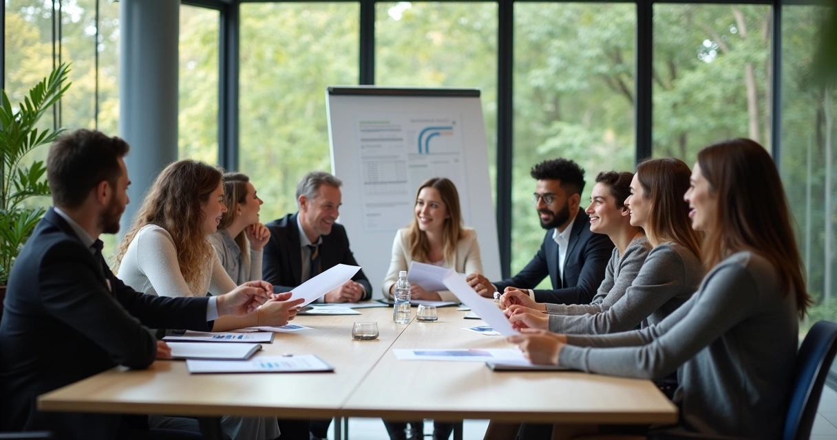 Reunión de equipo en una oficina moderna 