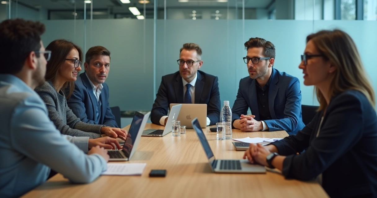 Equipo de trabajo en oficina con miradas tensas