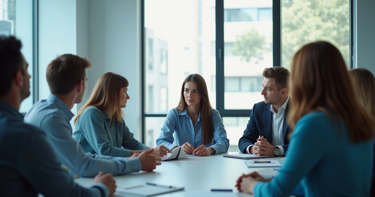 Equipo de trabajo en reunión reflexiva 