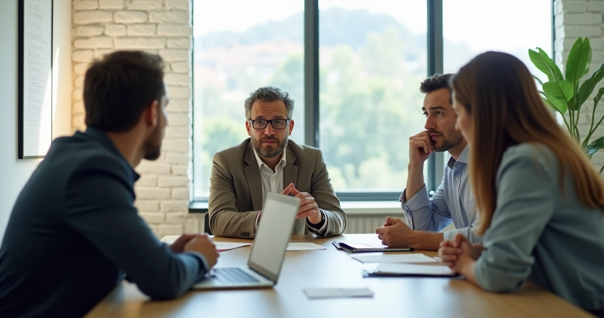 Equipo de trabajo teniendo una discusión en una sala de reuniones 