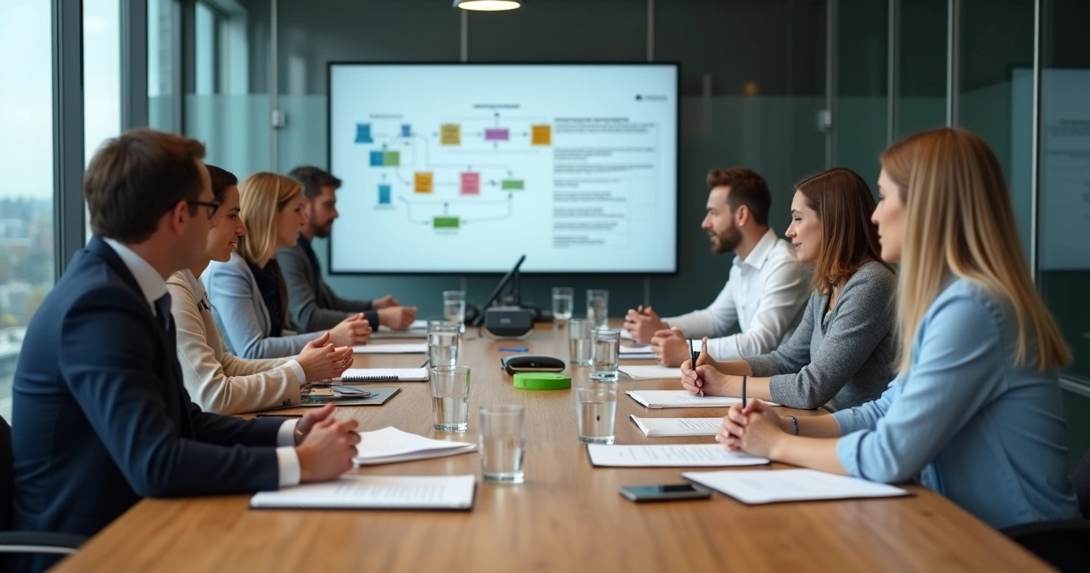 Personas en una reunión de oficina practicando escucha activa en torno a una mesa 