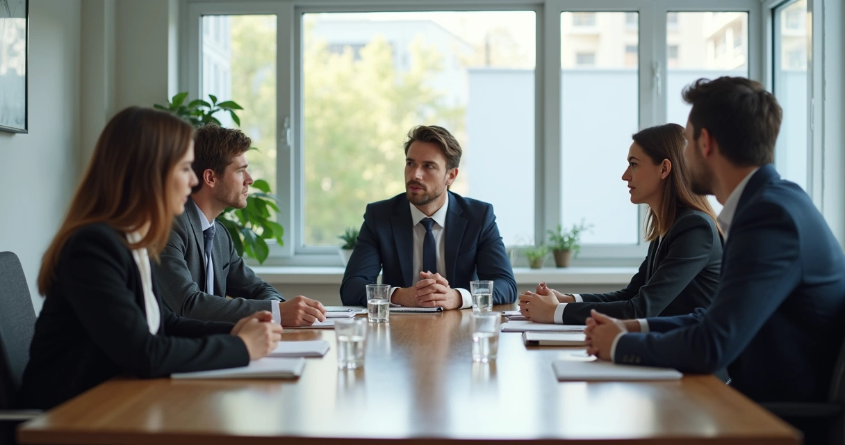 Equipo en reunión con escucha atenta y diálogo claro 