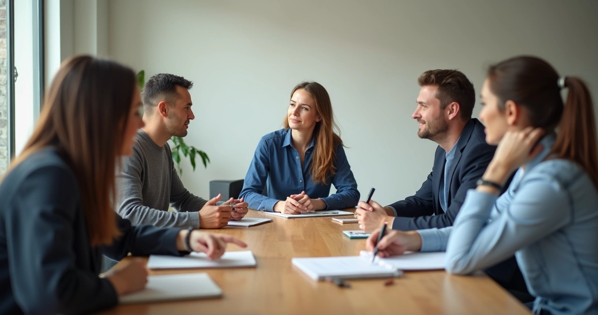 Personas reunidas alrededor de una mesa en escucha atenta 