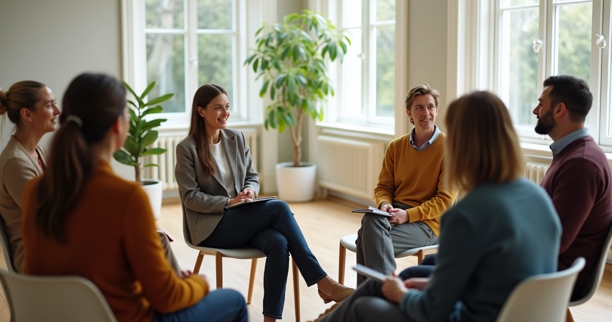 Personas dialogando con atención en una reunión comunitaria 