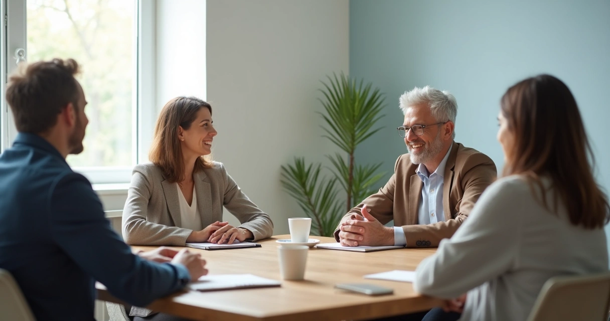 Personas conversando con escucha atenta en una mesa