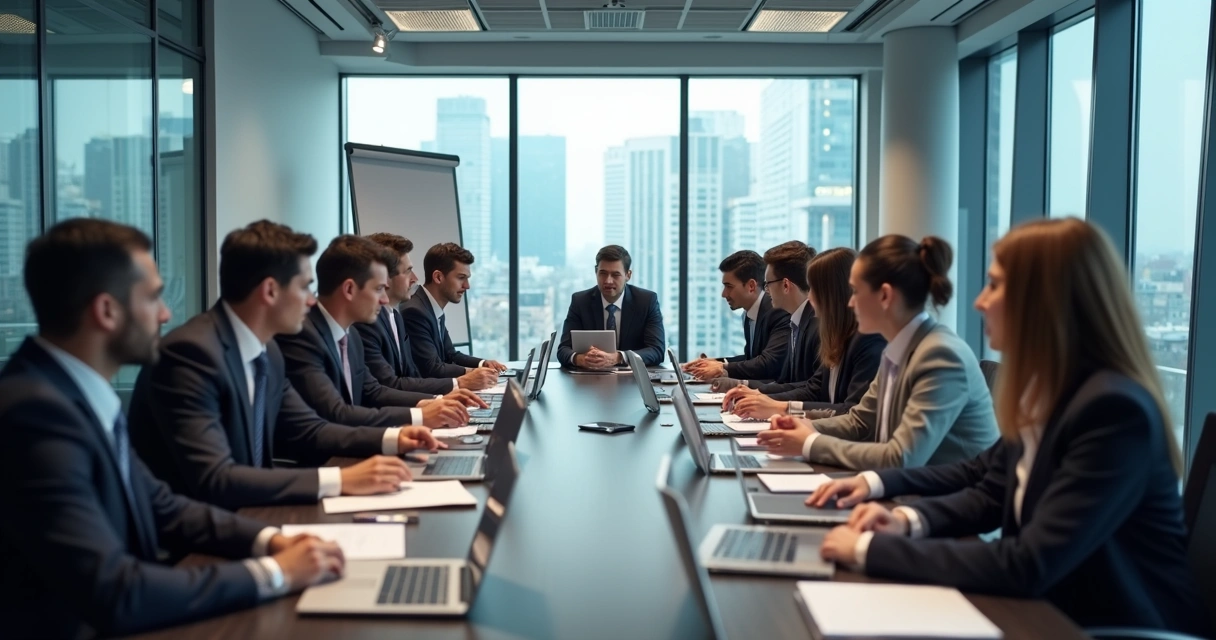 Reunión de trabajo donde un grupo discute temas éticos en una sala moderna 