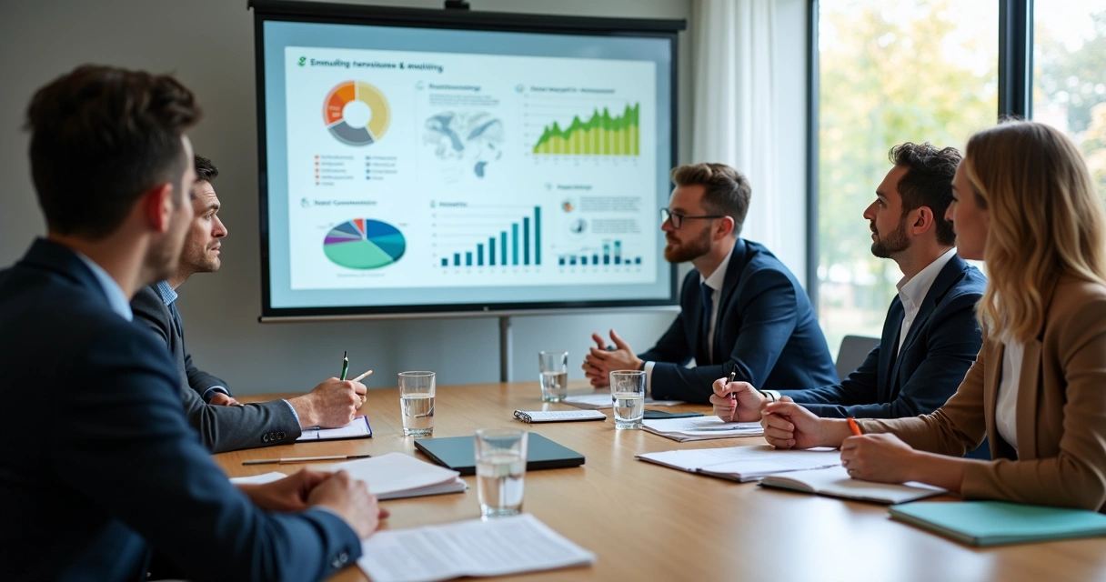 Equipo en reunión revisando indicadores éticos y clima laboral