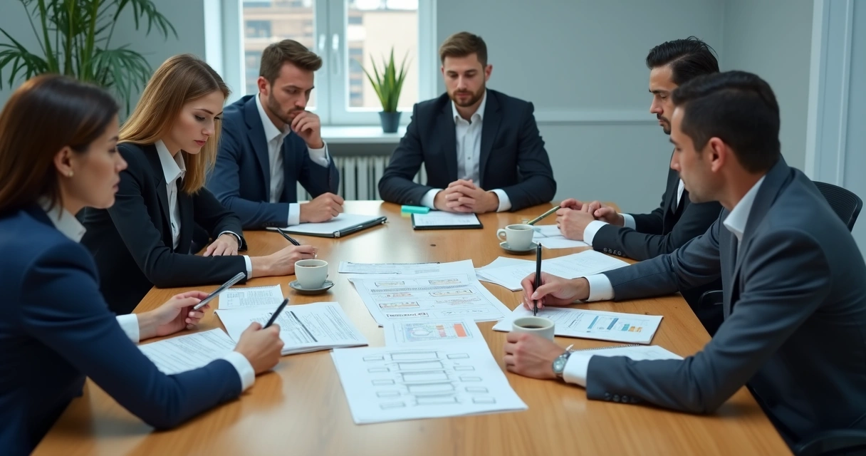 Equipo reunido revisando documentos éticos en una mesa