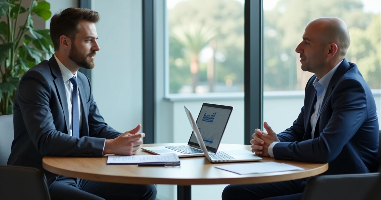 Reunión de ventas con escucha activa y ambiente profesional
