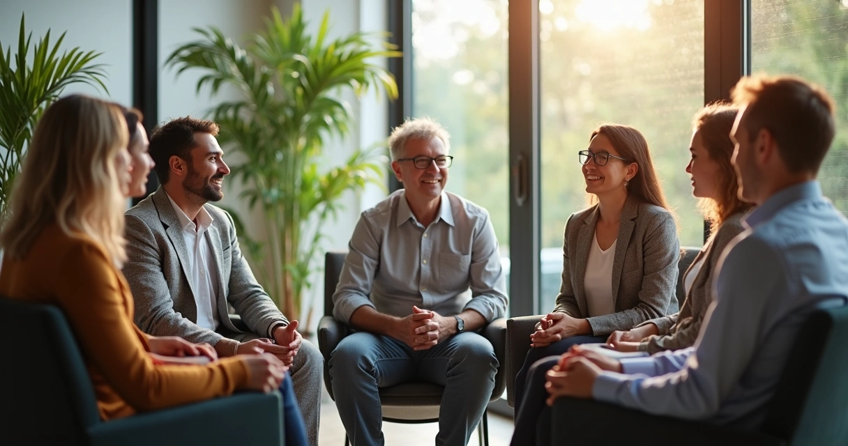 Grupo reunido practicando escucha profunda 