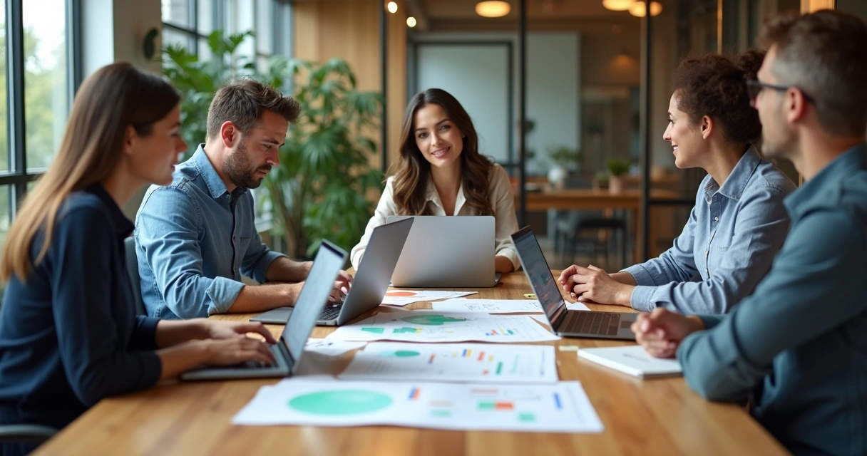 Equipo revisando indicadores sociales en una mesa de trabajo 
