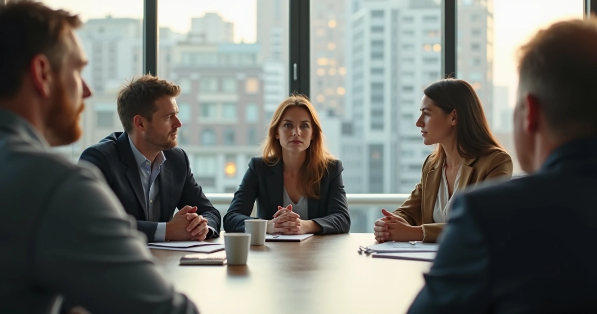 Personas en reunión laboral mostrando incomodidad