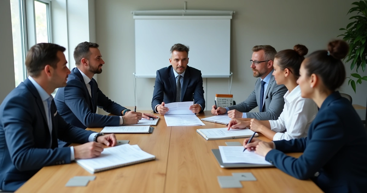 Equipo reunido definiendo acuerdos laborales en una mesa