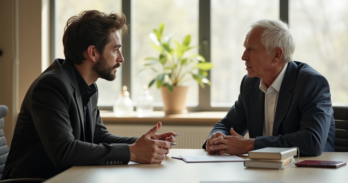 Mentor y aprendiz dialogando en una reunión presencial 