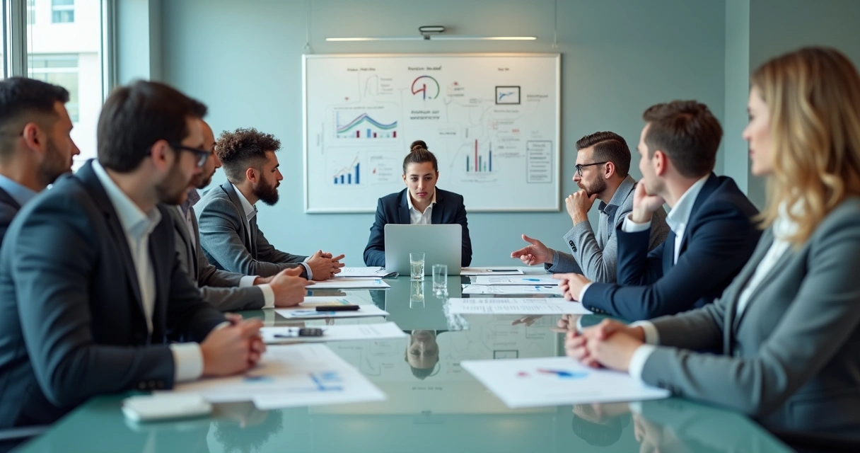 Equipo en reunión tensa mirando a una persona aislada 