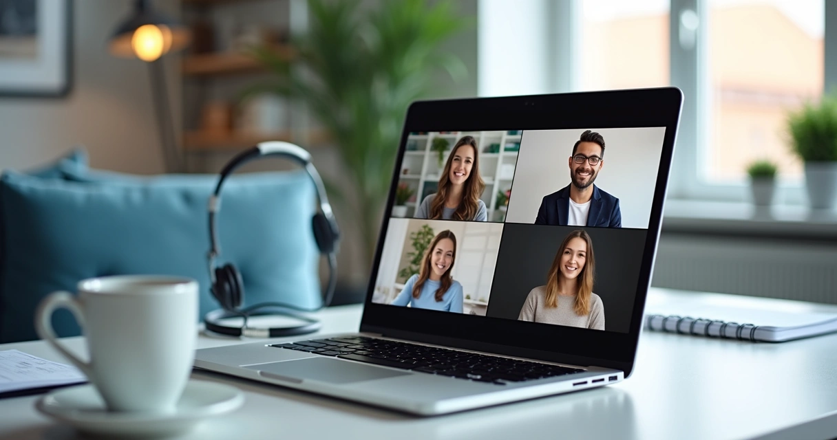 Equipo en videollamada con agenda compartida