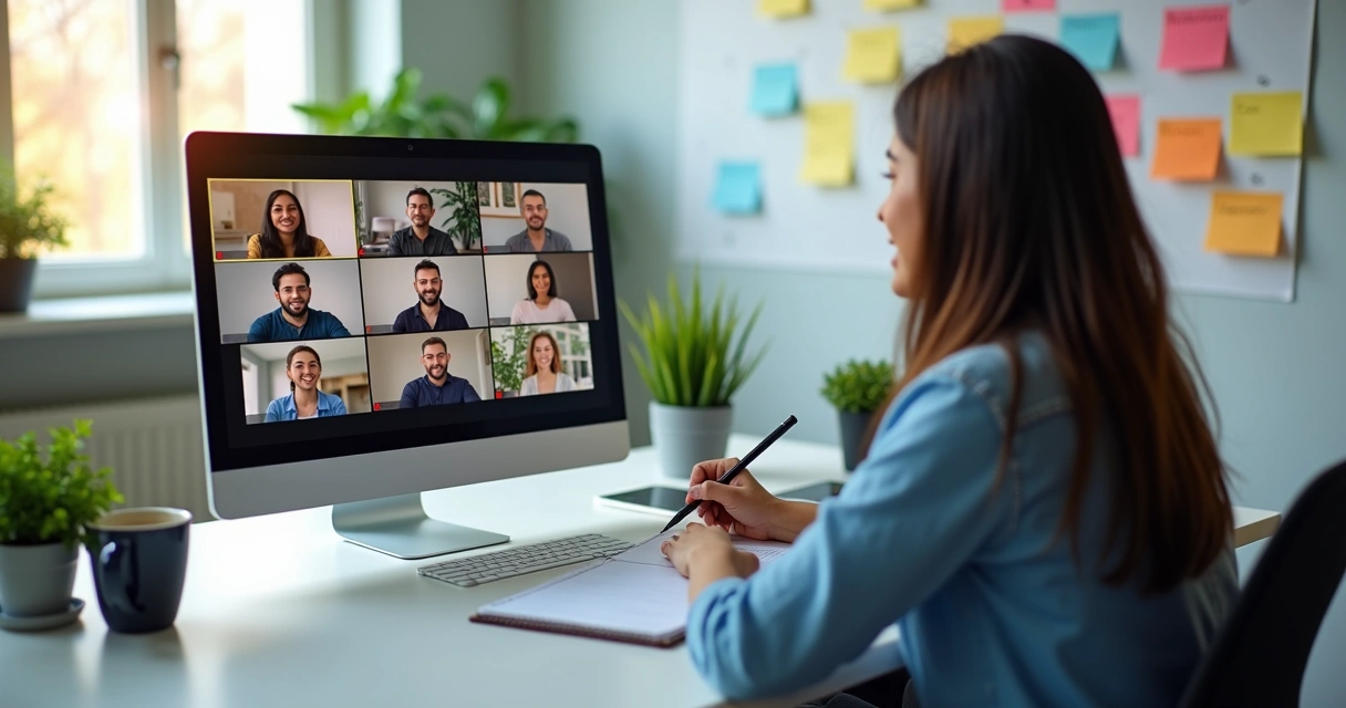 Equipo en videollamada alineando objetivos compartidos