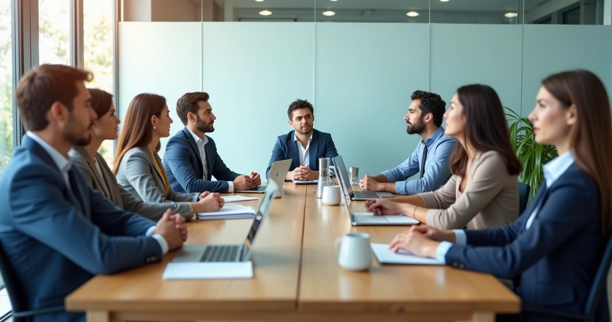 Equipo en reunión observando señales de conexión y escucha