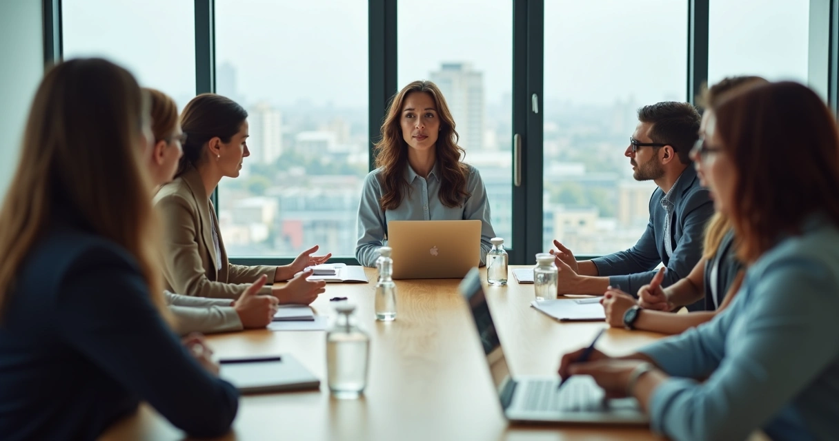 Personas en una reunión de trabajo practicando presencia consciente 