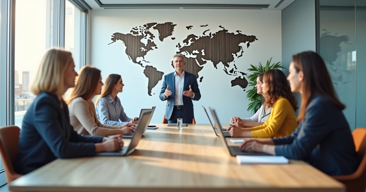 Equipo diverso en reunión de trabajo practicando presencia y atención plena 