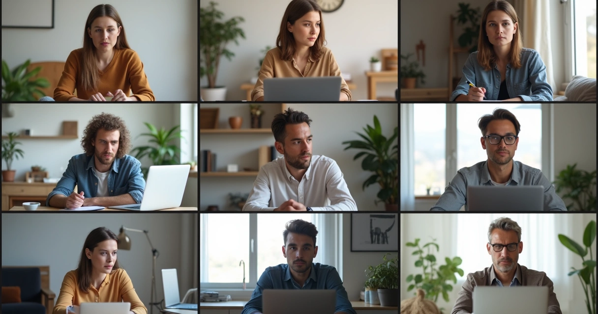 Personas en videollamada prestando atención plena a la pantalla