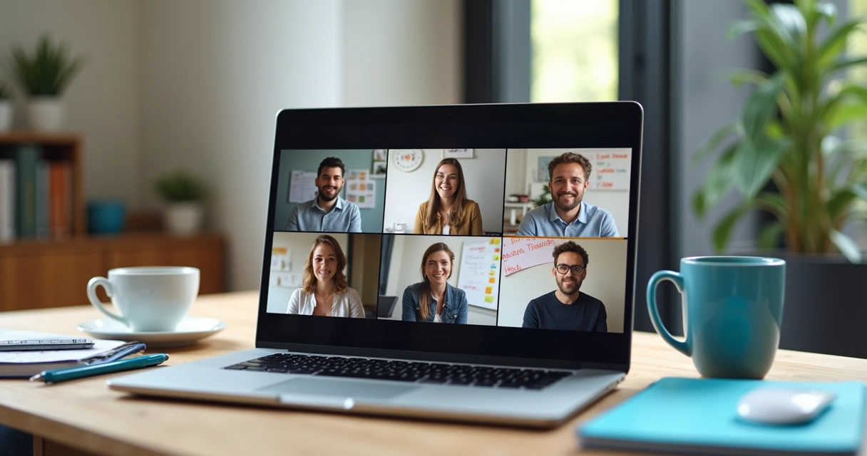 Equipo en videollamada definiendo acuerdos de trabajo remoto