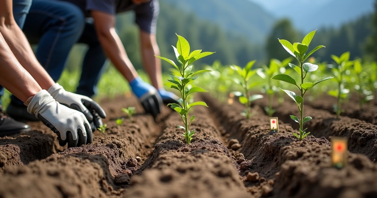 Área sendo revegetada com mudas de espécies nativas 