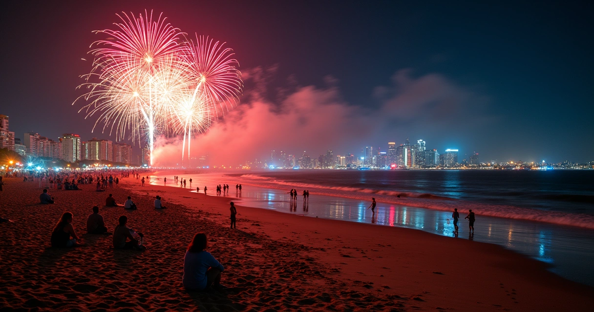 Festas e queima de fogos na praia Balneário Camboriú 