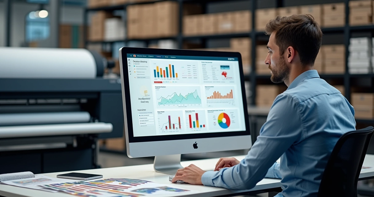 Gestor gráfico usando sistema ERP em estação de trabalho moderna 