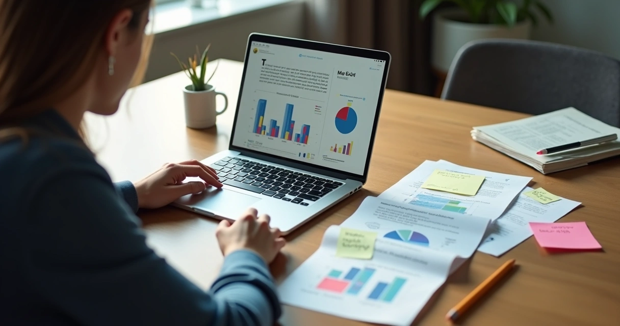 Pessoa revisando imagens de gráfico em ebook em notebook