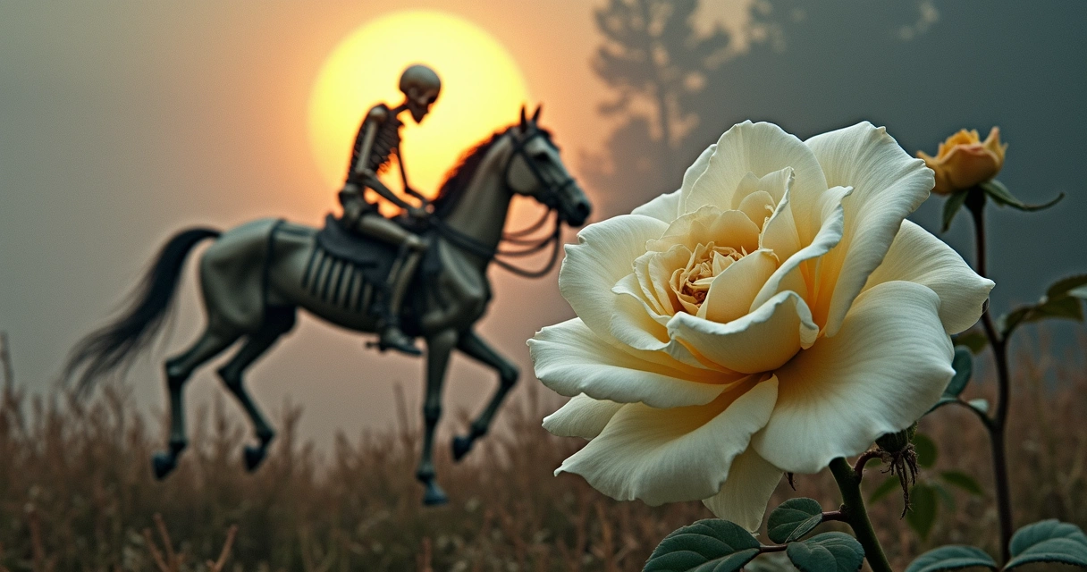 Skeletal figure on reversed Death card, stagnation, blocked transformation theme 