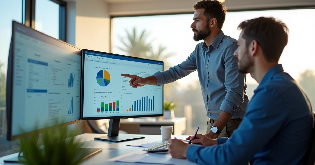 Gestor revisando abordagem de vendas no escritório 